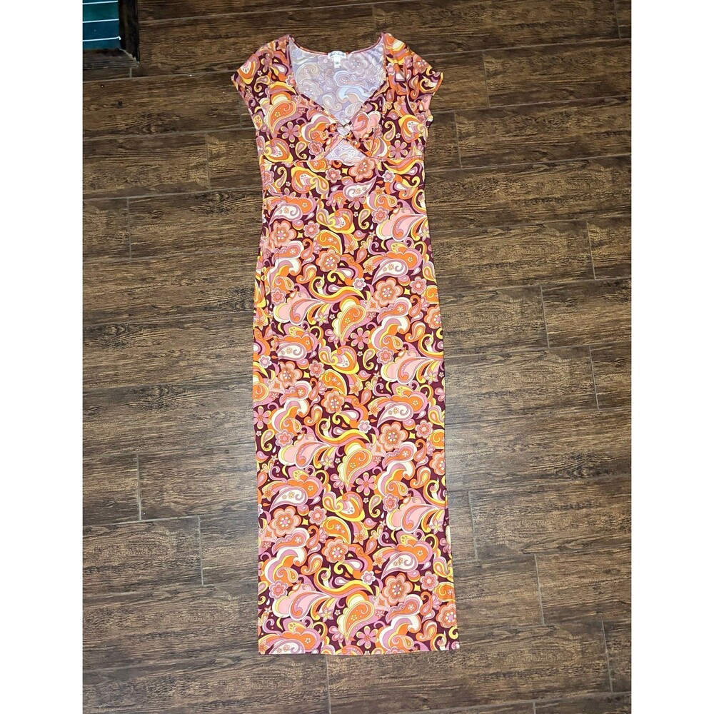 Derek Heart Retro Paisley Maxi Dress with Heart Cutout - XL